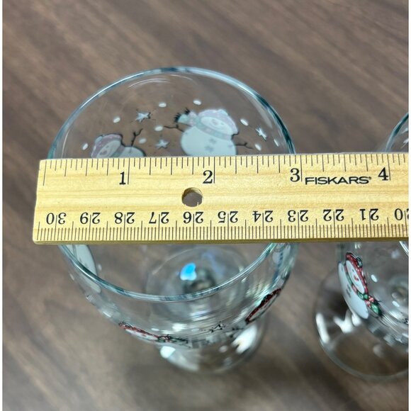 Libbey Snowman Christmas Themed Wine Glasses Set Of 2 Hand Painted Holiday - Picture 3 of 4